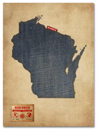 'Wisconsin Map Denim Jeans Style' Canvas Art by Michael Tompsett