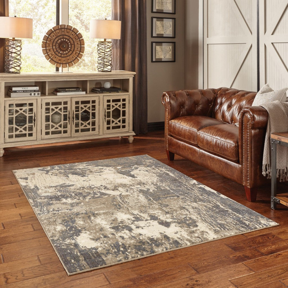 4??6??Gray And Ivory Abstract Area Rug