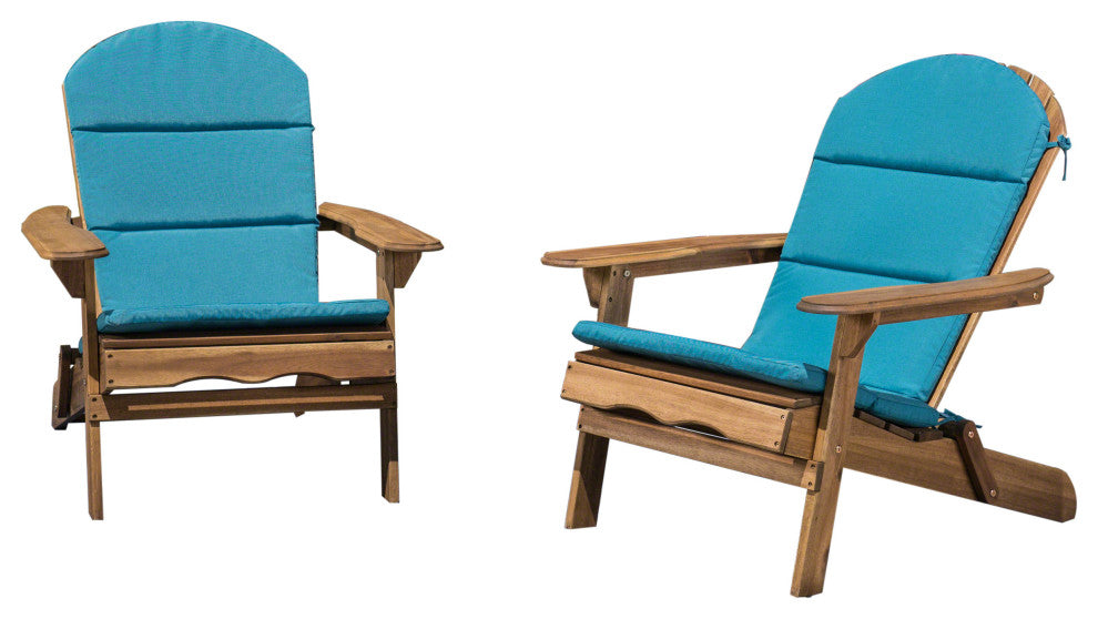 GDF Studio Outdoor Acacia Wood Folding Adirondack Chairs W/ Cushions, Set of 2, Dark Teal