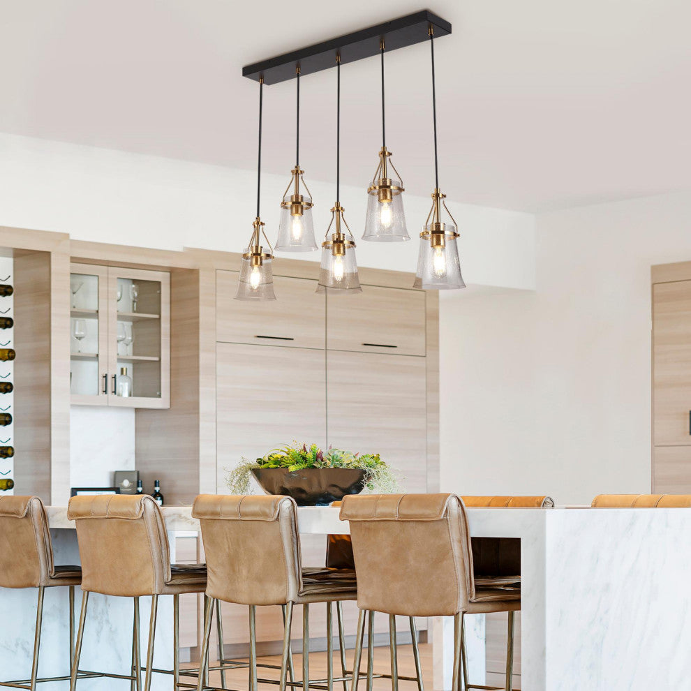 LNC 5-Light Black and Polished Gold Modern Linear Large Kitchen Island Light