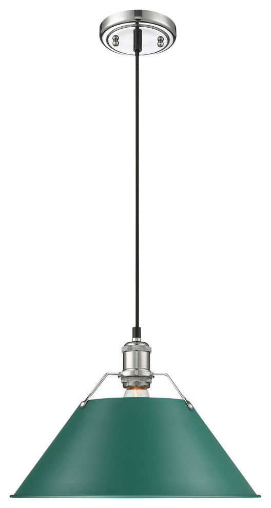 Golden Lighting 3306-L CH Orwell 14"W Pendant - Chrome / Pine Green Shades