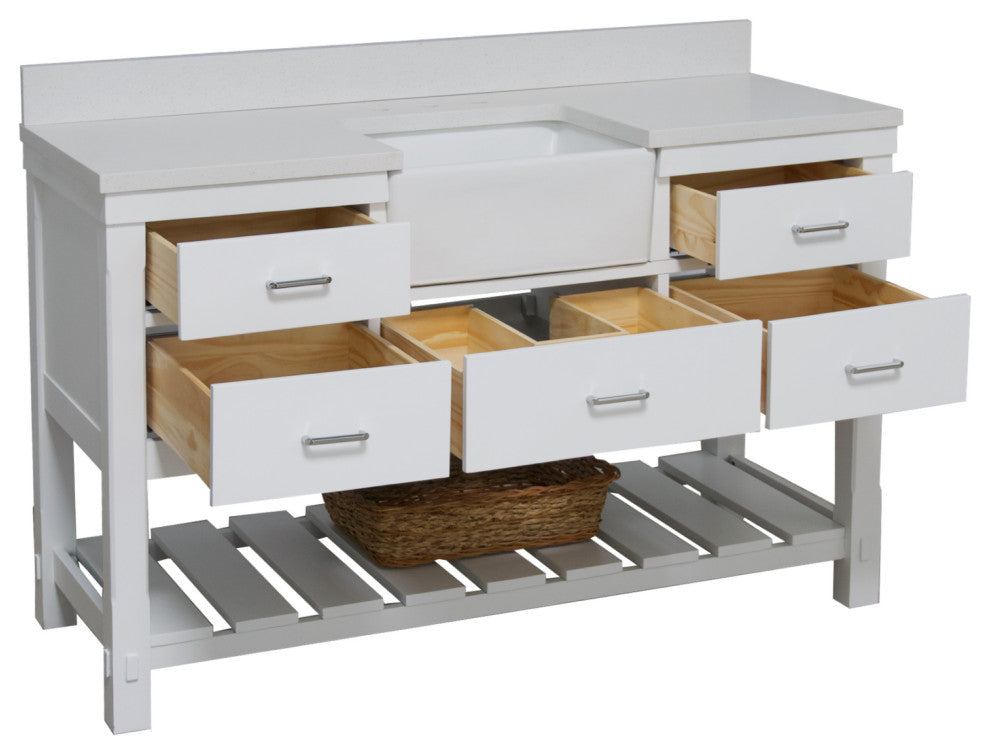 Charlotte 60" Bathroom Vanity, White, Quartz, Single