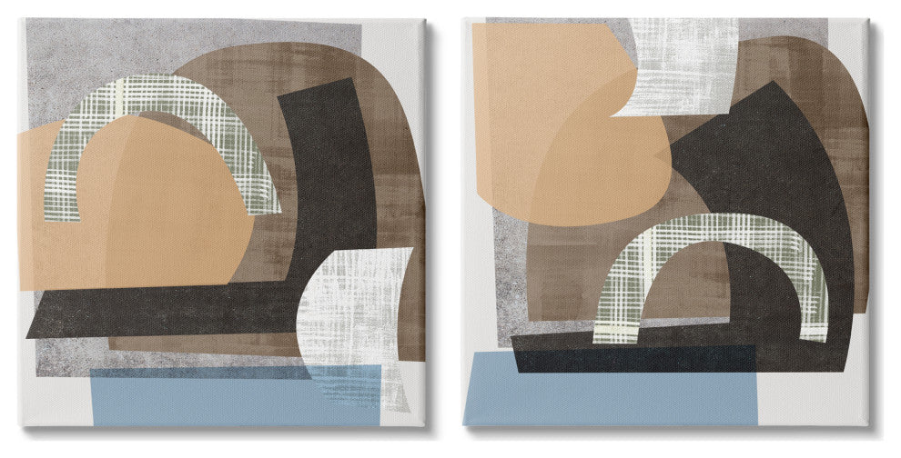 Abstract Shape Collage Modern Brown Grey Blue,2pc, each 24 x 24