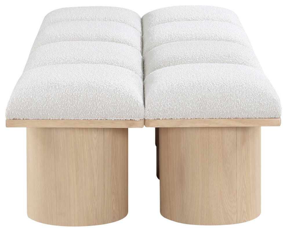 Pavilion Boucle Fabric Upholstered 8-Piece Modular Bench, Cream, Natural Finish