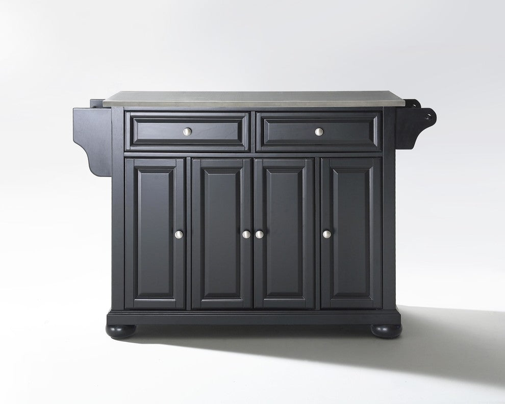 Alexandria Stainless Steel Top Kitchen Island, Black Finish