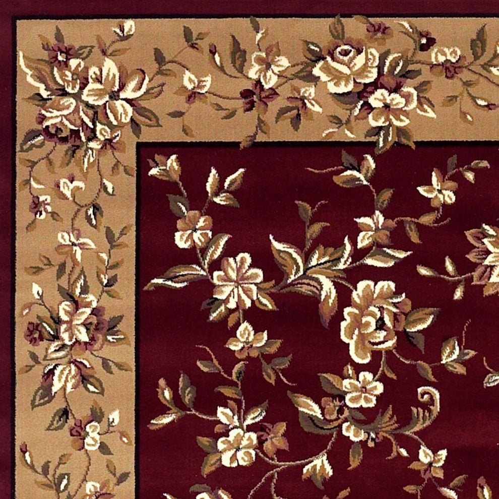 HomeRoots 10'x13' Red Beige Machine Woven Floral Traditional Indoor Area Rug