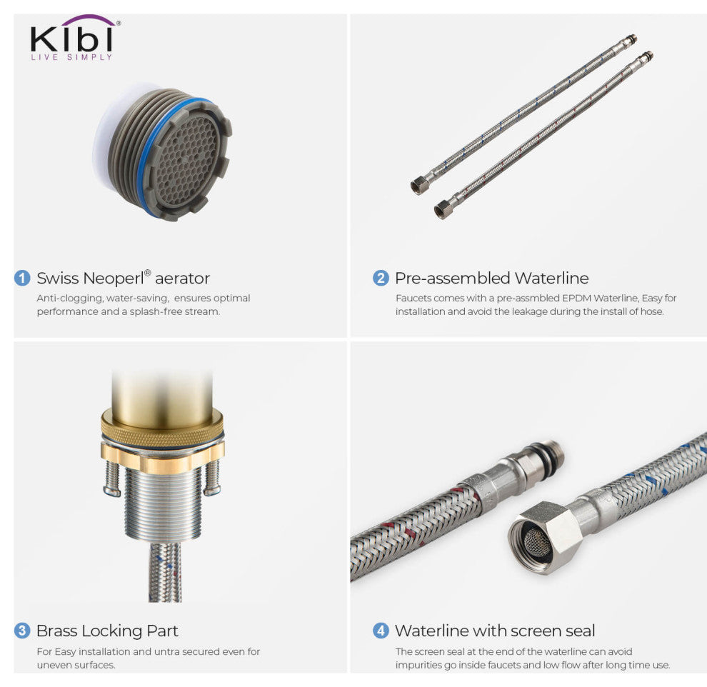 Circular X Brass Single Hole Bathroom Faucet KBF1010, Brush Gold, with Drain