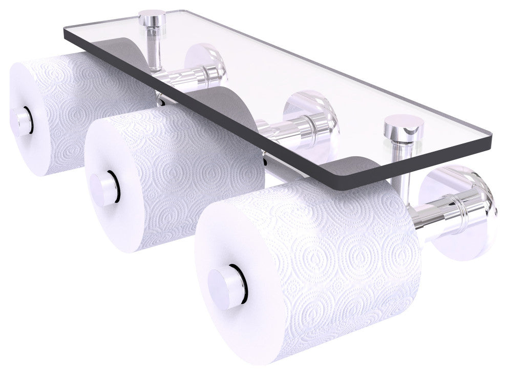 Prestige Skyline 3-Roll Toilet Paper Holder with Glass Shelf, Polished Chrome
