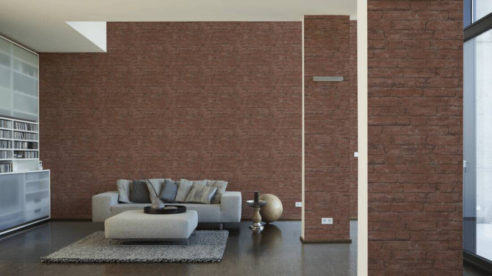 Textured Wallpaper Brick Rustic Cottage, 377472, Brown Red, Sample
