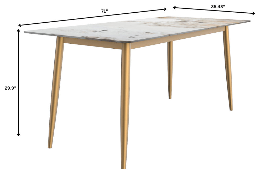 Zayle Dining Table with Rectangular Tabletop in Steel, White Grey, 71" Wide