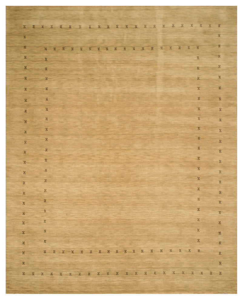 EORC Handmade Wool Beige Traditional Solid Lori Baft Rug, Rectangular 12'x15'