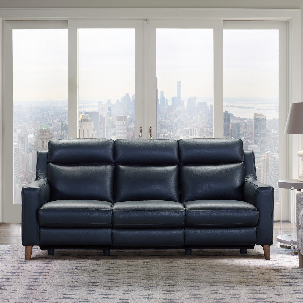 Wisteria Contemporary Sofa In Light Brown Wood Finish And Black Genuine Leather
