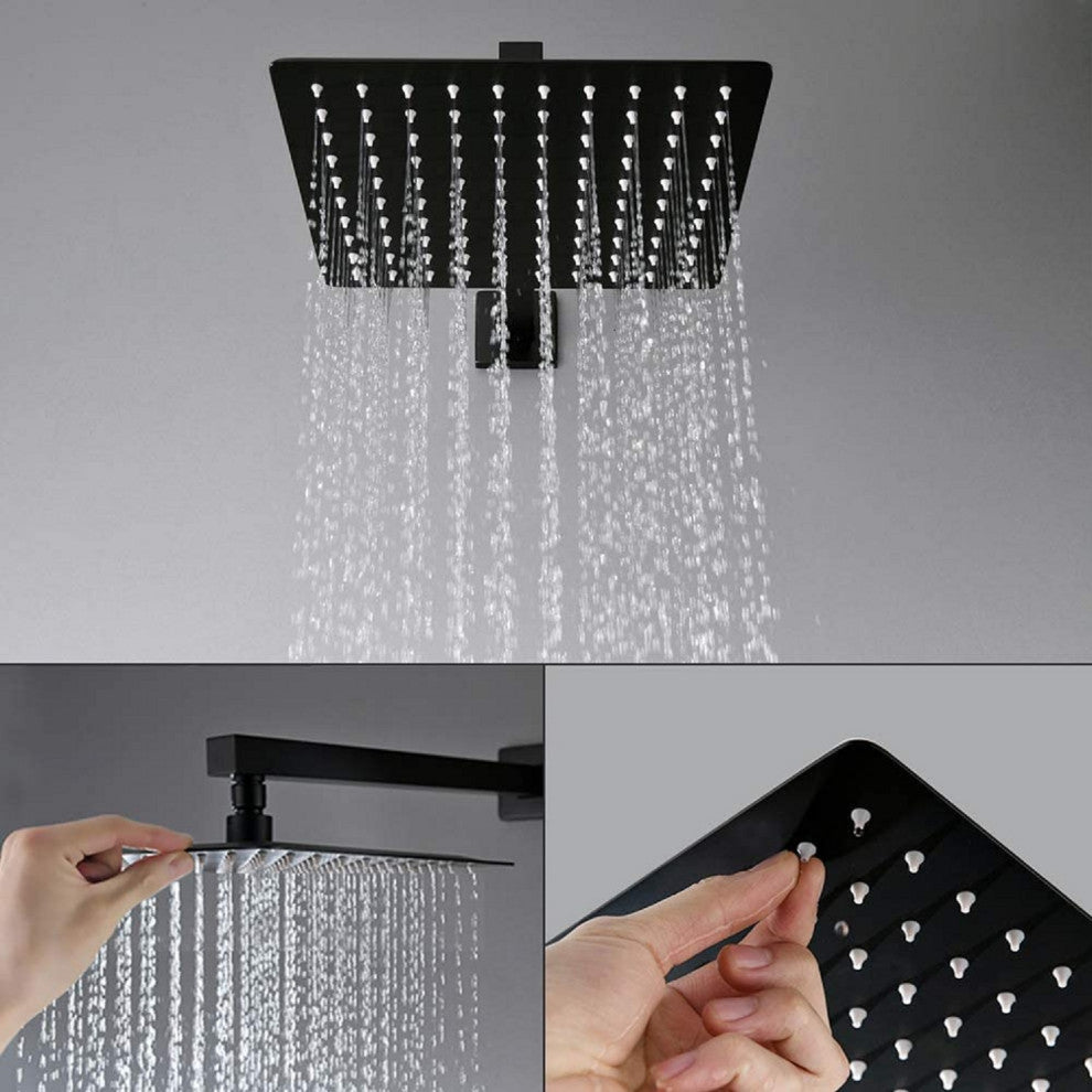 Ceiling Mounted Shower System Set With 16" Rain Shower Head, Matte Black