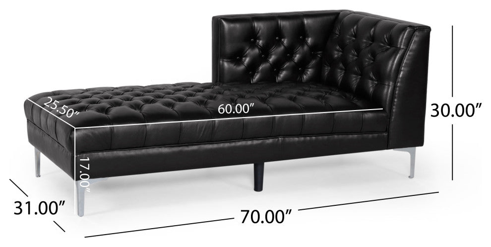 Bluffton Contemporary Tufted One Armed Chaise Lounge, Midnight + Silver