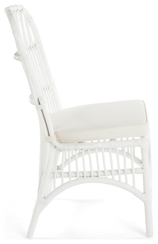 Rattan Loop Side Chair With Seat Cushion, Set of 2, White