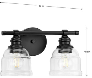 Ambrose Collection 13" 2-Light Matte Black Clear Glass Bath Vanity Light