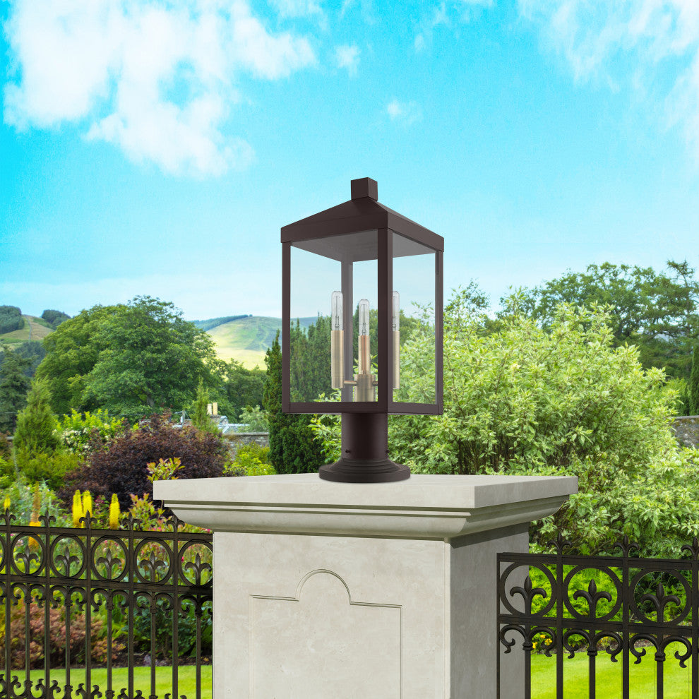 Nyack 3 Light Bronze, Antique Brass Cluster Medium Outdoor Post Top Lantern