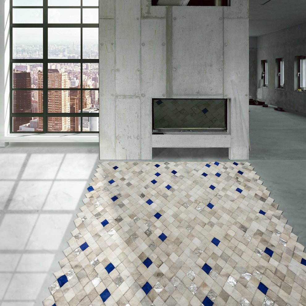 Cowhide Patchwork Rug, Demeter, Sapphiere, 6'x9'