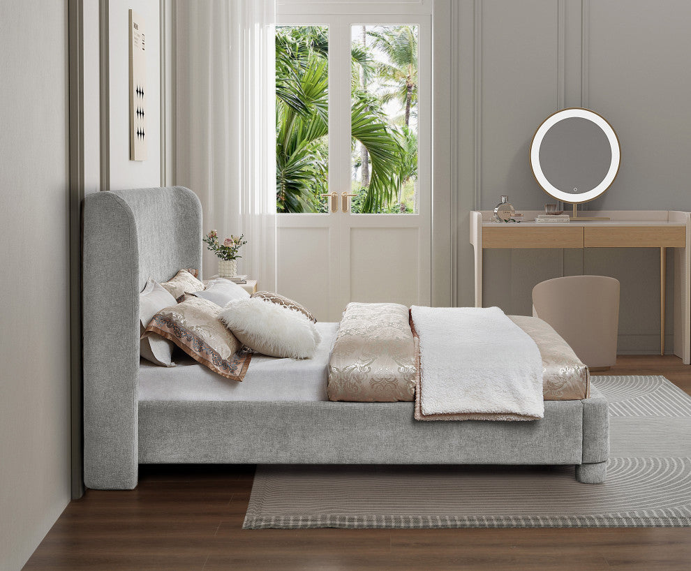 Penny Bed, Gray, Queen, Chenille Fabric