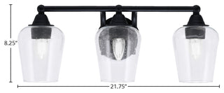 Paramount 3-Light Bath Bar, Matte Black, 5.5" Fluted Teal Crystal Glass