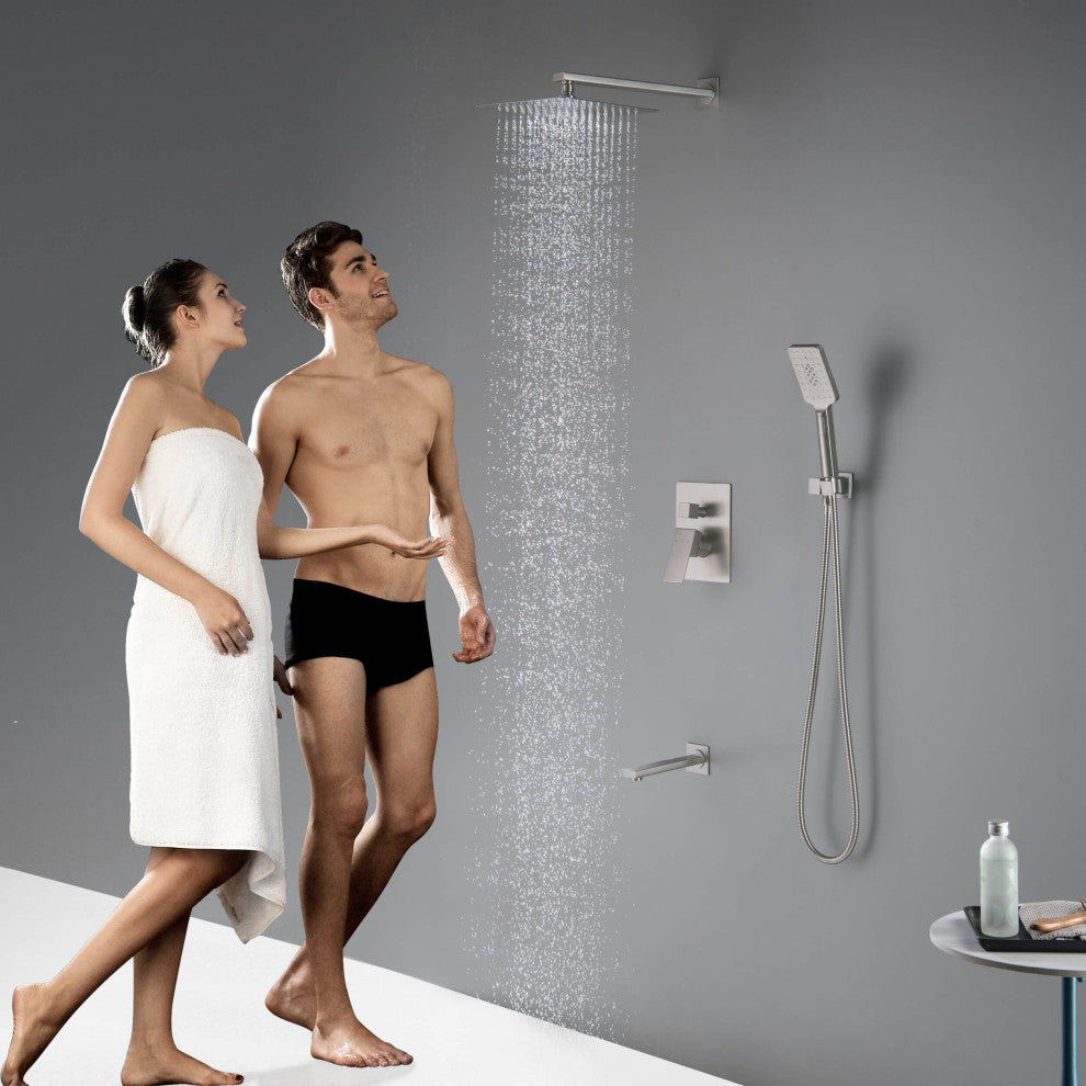 Cube Pressure 3-Function Shower System, Rough-In Valve, Brushed Nickel