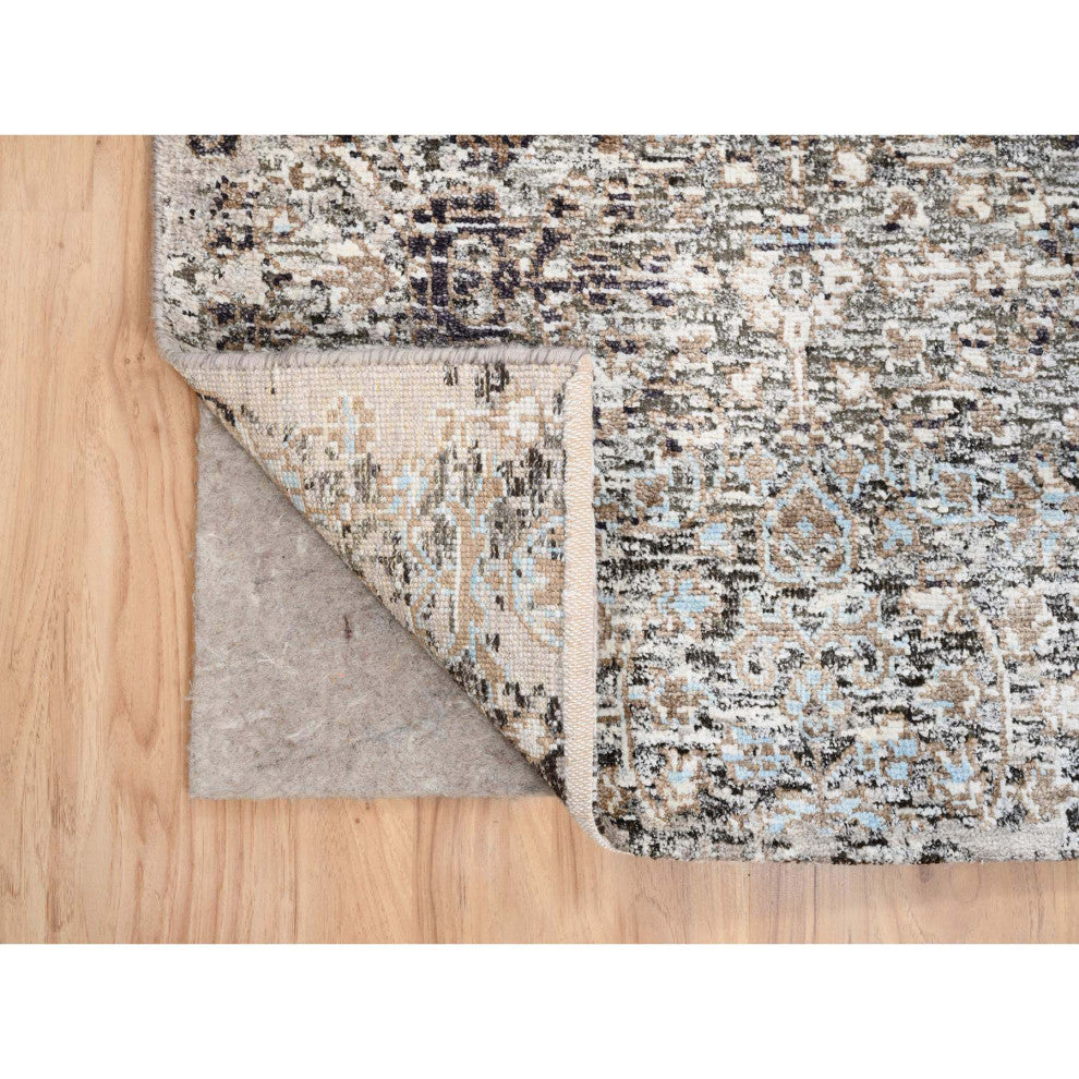 Gray, Hand Knotted, Modern, Silk with Textured Wool, Runner, Rug, 2'6" x 10'0"