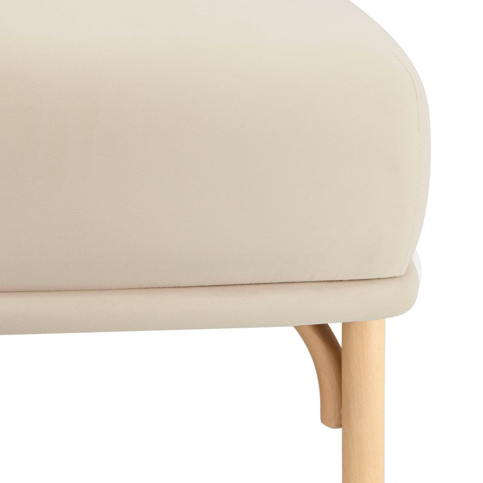 Desiree Velvet Ottoman, Boho Chic Coastal Beachwood Footstool, Cream