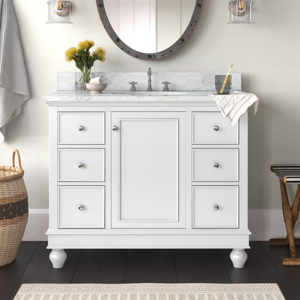 Bella 42" Bathroom Vanity, White, Carrara Marble
