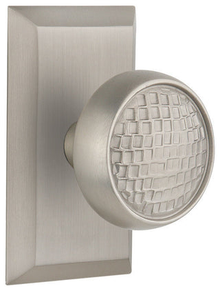 Double Studio Plate With Round Clear Cottage Knob, Satin Nickel