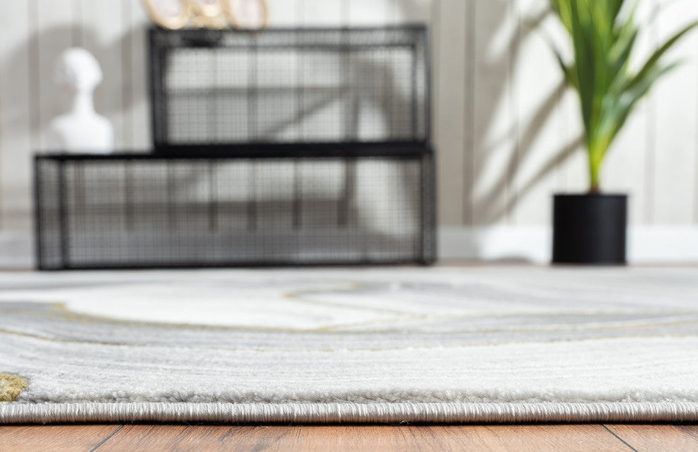 Abani Luna LUN230A Contemporary Ribbon Grey Gold Metallic Area Rug