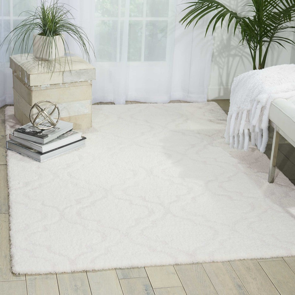 Kathy Ireland Light and Airy White Shag Area Rug By Nourison, 5'x7'