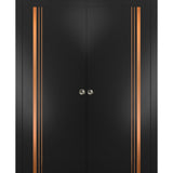 French Double Pocket Doors 72x84 | Planum 1010 Matte Black | Kit Trims Rail