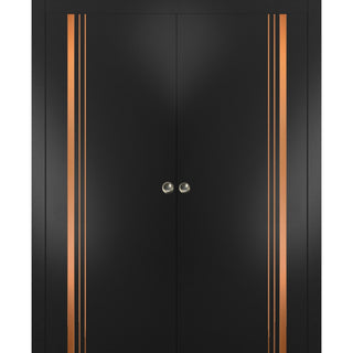 French Double Pocket Doors 72x84 | Planum 1010 Matte Black | Kit Trims Rail