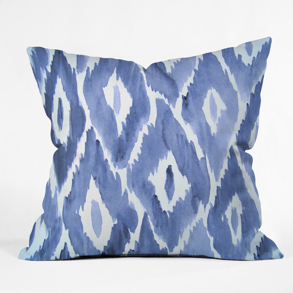 Natalie Baca Painterly Ikat, Indigo Throw Pillow, 16"x16"