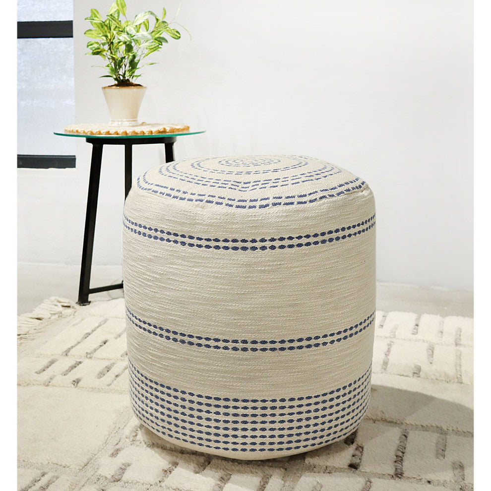 Blue Machine Woven Euclid Pouf, 18" Cube