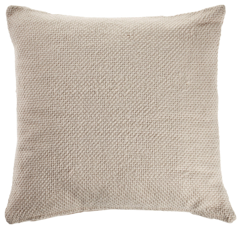 Ox Bay Hand-stitched Cream/Beige Solid Organic Cotton Pillow Cover, 18"x18"