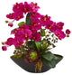 Phalaenopsis Orchid and Mixed Succulent Faux Arrangement in Vase, Pink