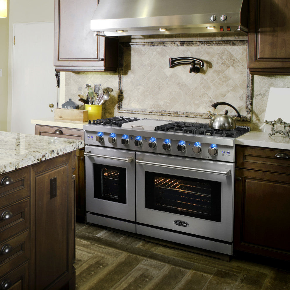 3-Piece, 48" Gas Range 48" UC Range Hood and 48 Bottle Wine Refrigerator