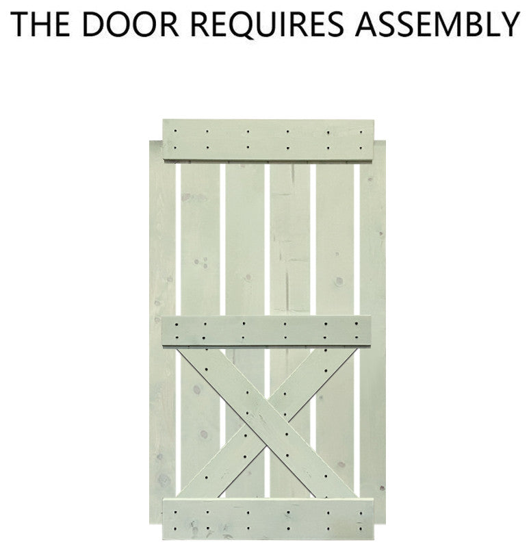 Stained Solid Pine Wood Sliding Barn Door, Sage Green, 36"x84", Mini X