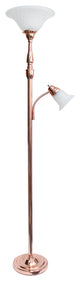 2 Light Mother Daughter Floor Lamp With White Marble Glass, Rose Gold