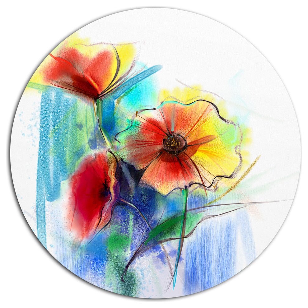 Watercolor Multi-Color Flower Illustration, Floral Disc Artwork, 11"