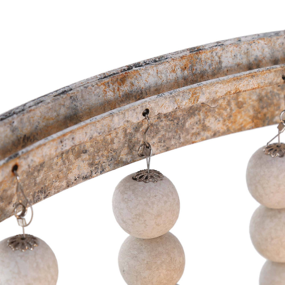LNC 3 Light Vintage Beaded with White Wooden Beads, Semi-Flush Ceiling Light