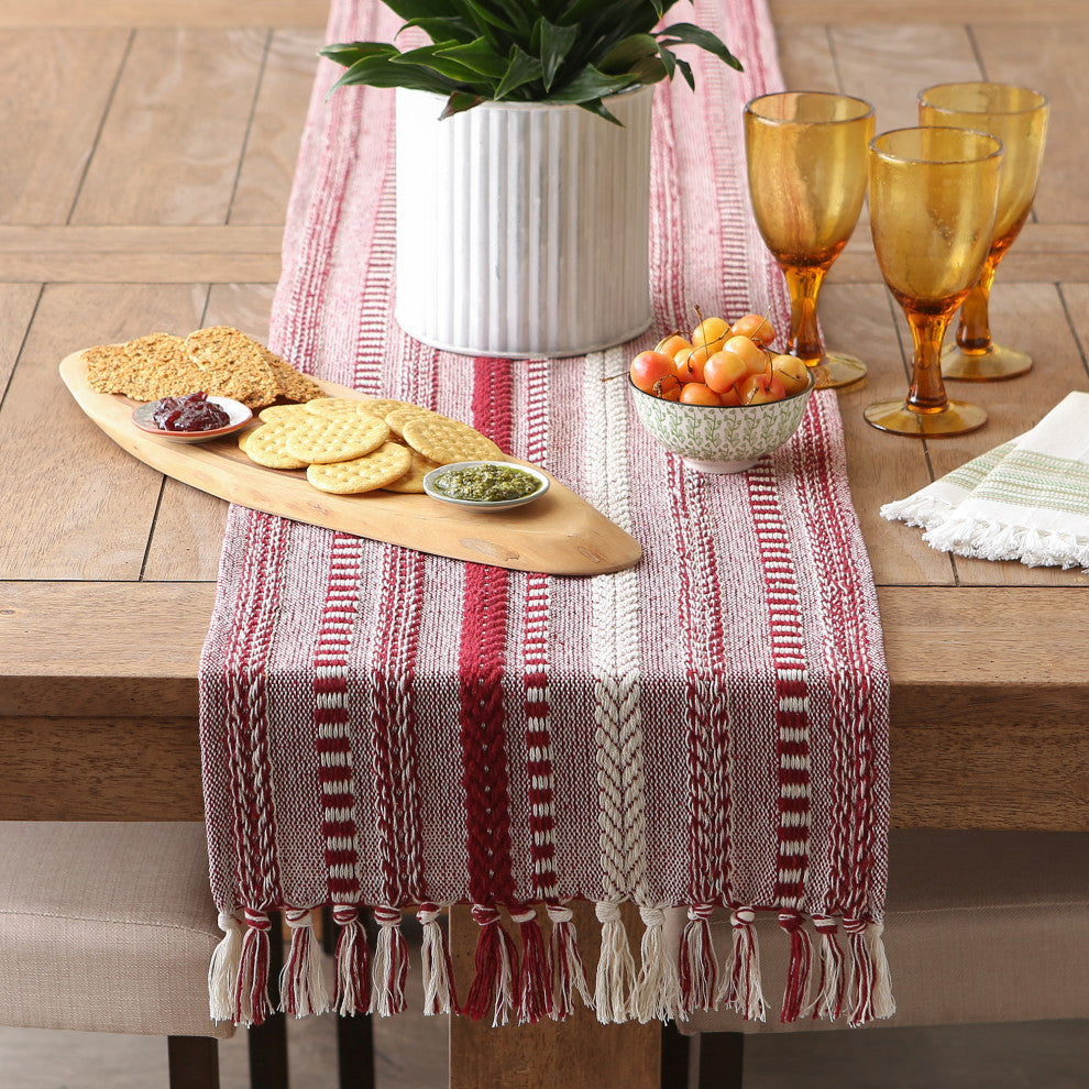 Barn Red Braided Stripe Table Runner 15x108