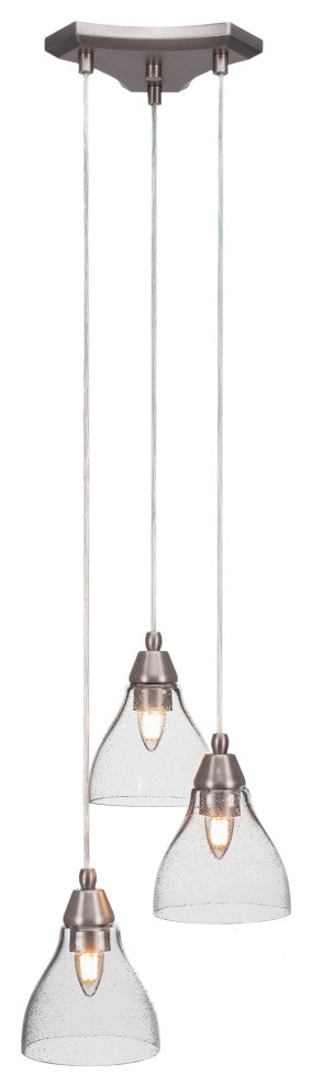 Europa 3-Light Cluster Pendalier, Brushed Nickel/Clear Bubble