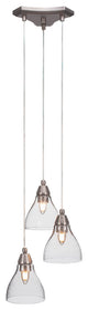 Europa 3-Light Cluster Pendalier, Brushed Nickel/Clear Bubble