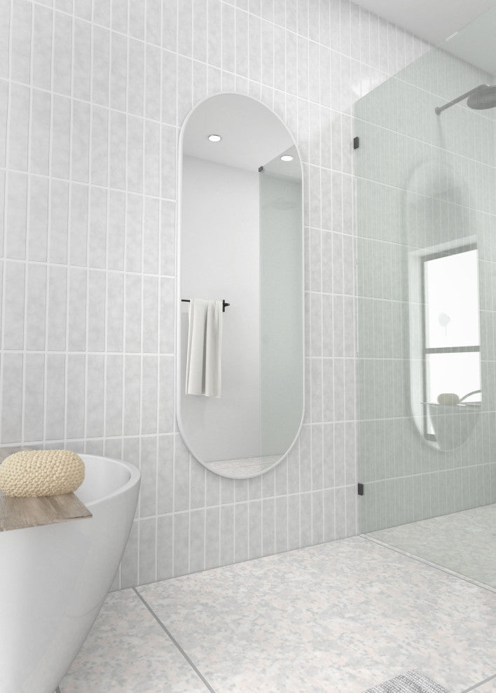 22" W X 60" H Pill Shape Stainless Steel Framed Mirror, White