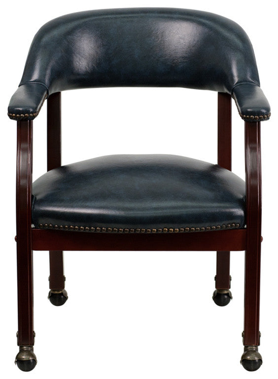 Navy Vinyl Luxurious Conference Chair with Accent Nail Trim and Casters