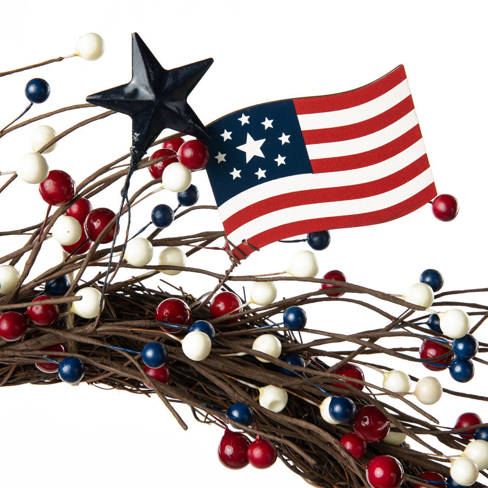 22"D Patriotic/Americana Flag and Berry Wreath
