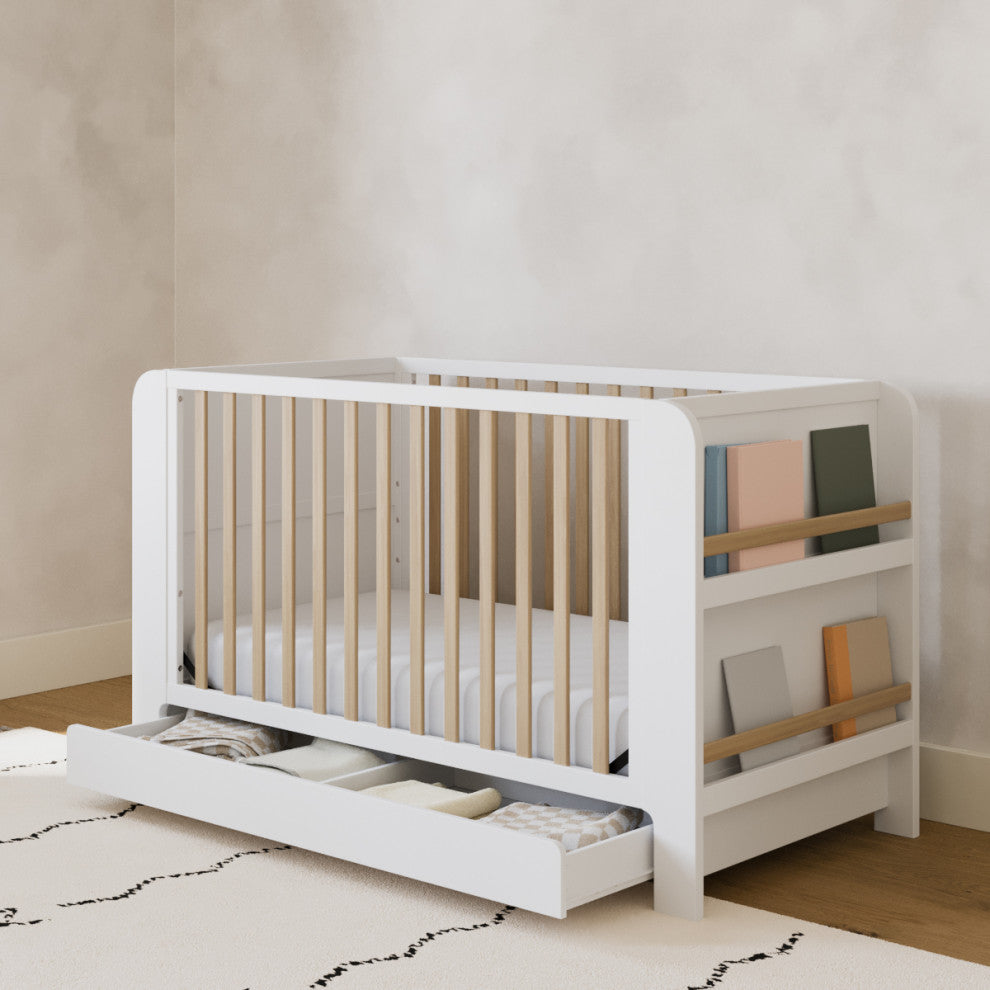 Graco Read-With-Me 4-in-1 Convertible Crib With Drawer, White With Driftwood