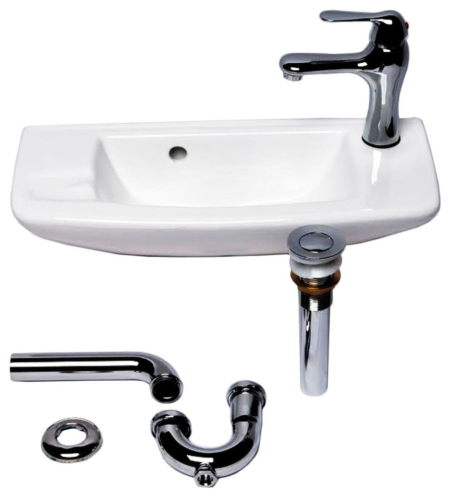 White Wall Mount small Bathroom Sink 20" with Chrome Faucet Drain and Overflow
